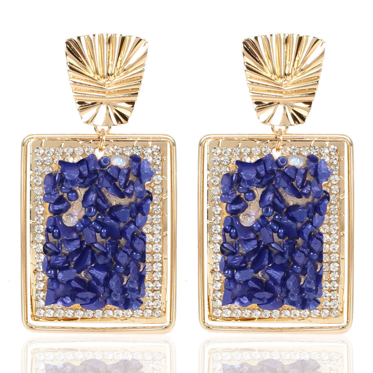 Vintage Square Gravel Earrings Bohemian Exaggerated Personality Drop Earrings