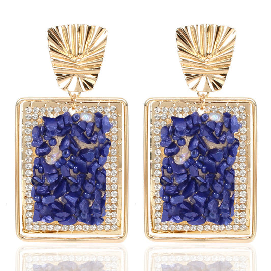 Vintage Square Gravel Earrings Bohemian Exaggerated Personality Drop Earrings