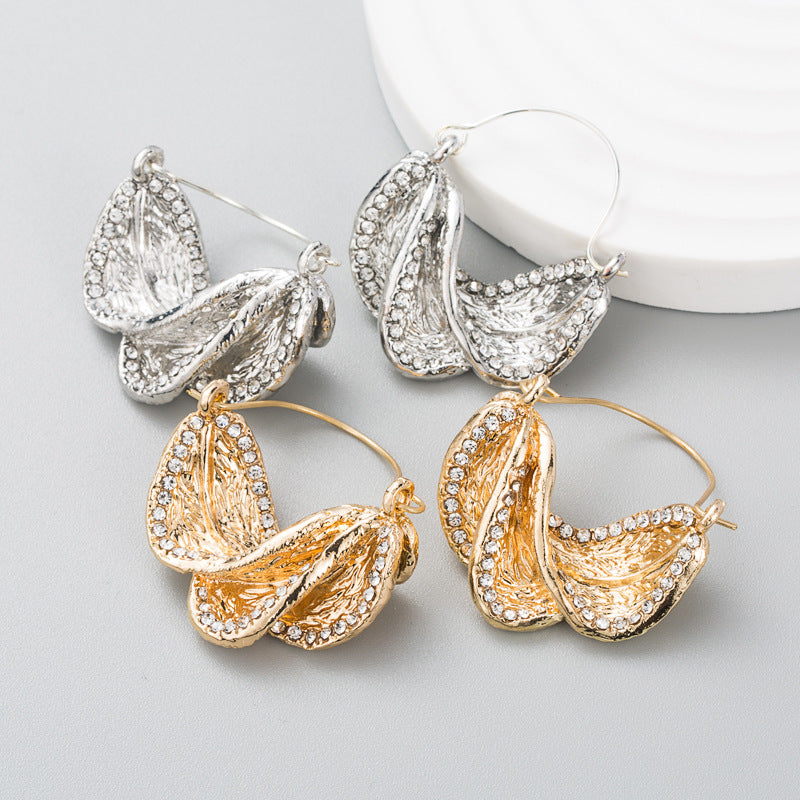 Exaggerated Temperament Personality Creative Alloy Rhinestone Leaf Earrings Female Fashion Trend Exaggerated Earrings