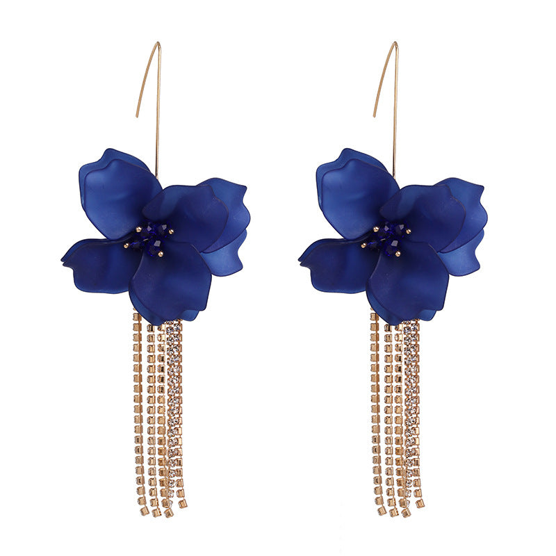 Ins Exaggerated Earrings Popular Floral Acrylic Long Flower Tassel Earrings Ear Hook Earrings