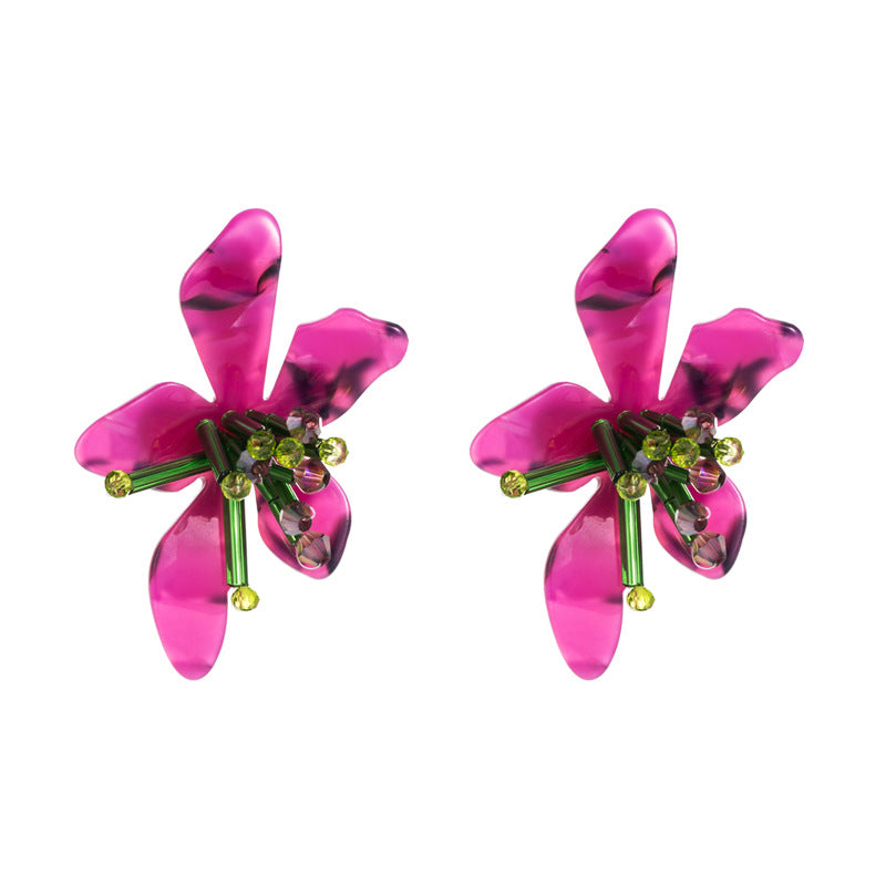 ZA Fresh Colorful Acrylic Flower Earrings Exaggerated Hand-Woven Flower Petal Earrings