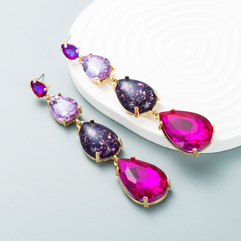 Fashion Big Brand Shiny Long Water Drop-Shaped Colorful Rhinestone Earrings High Quality Trendy Earrings