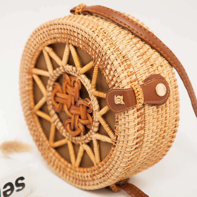 Woven Rattan Bag Round Straw Shoulder Bag Small Beach HandBags Women Summer Hollow Handmade Messenger Crossbody Bags