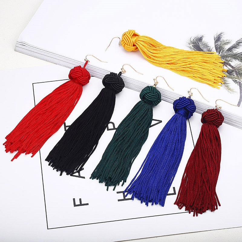 New Bohemian Gold Color Tassel Long Earrings brinco many colors Silk Hanging Earrings For Women Jewelry Dangle Earring