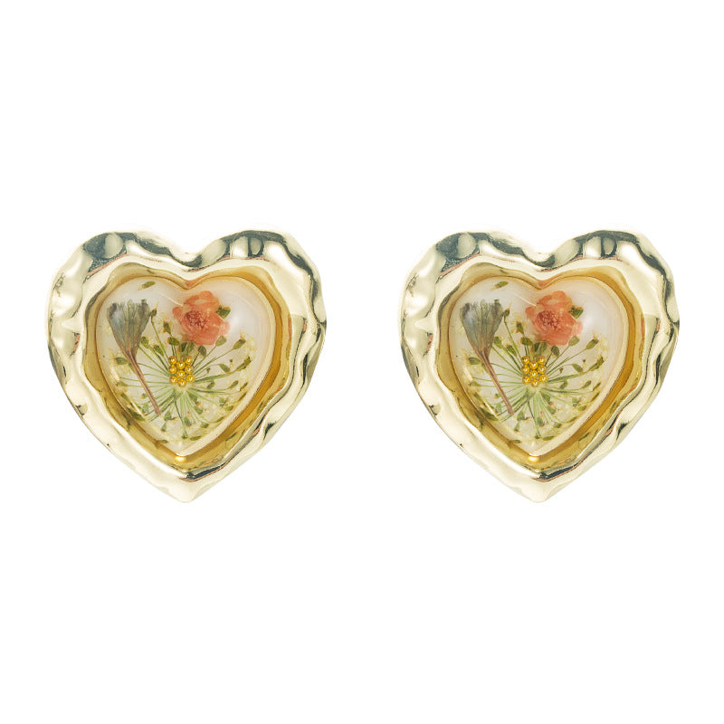 New Retro Flower Love Earrings Creative Niche Design All-Match Earrings French Personality
