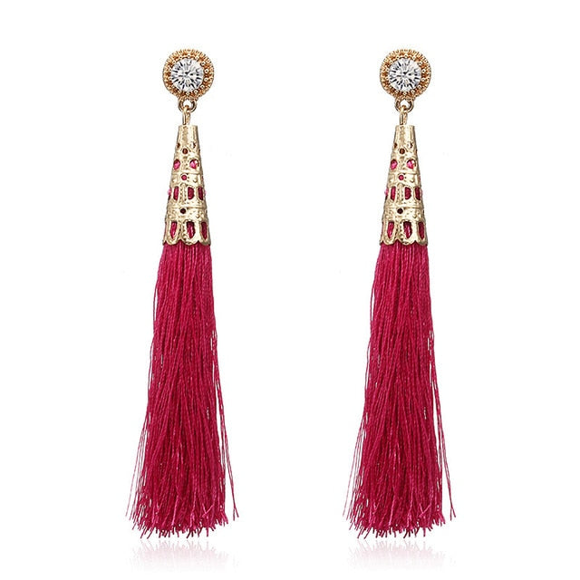 New Bohemian Gold Color Tassel Long Earrings brinco many colors Silk Hanging Earrings For Women Jewelry Dangle Earring