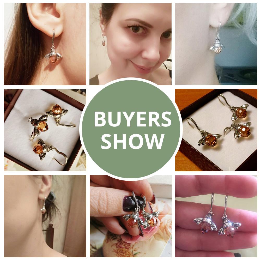 BAMOER 925 Sterling Silver Lovely Orange Bee Animal Drop Earrings SCE149