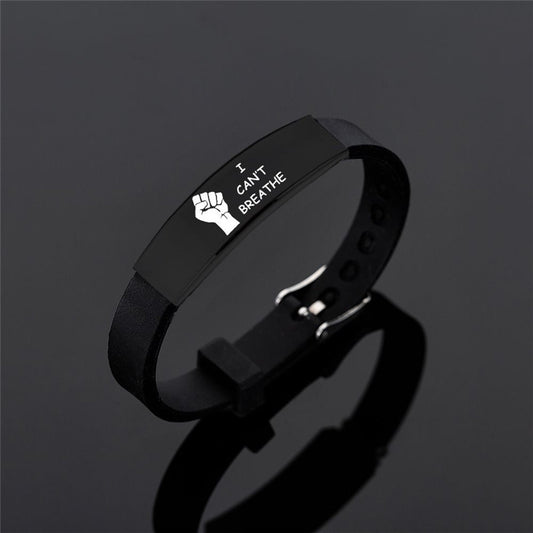 American Protest I Can't Breath Bracelets Black Stainless Steel Silicone Bracelets&Bangles Adjustable George Floyd