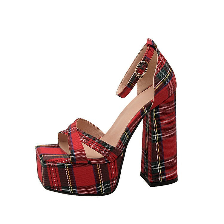 sandals women calico thick high heels summer platform shoes women sexy open-toe rome sandalias red shoes