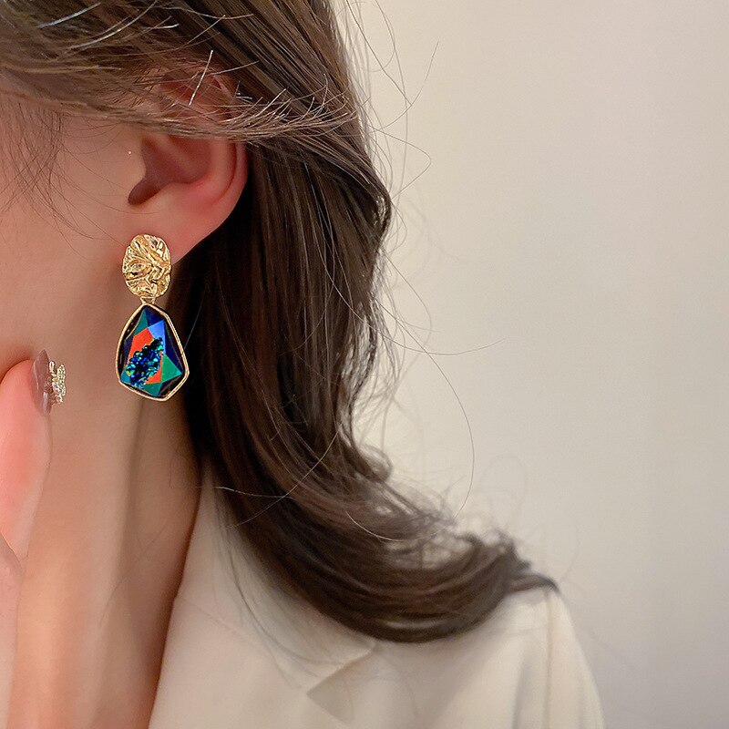 Silver Needle Pleated Geometric Earrings Personality Earrings ins Design Sense Fashion Retro Light Luxury Earrings
