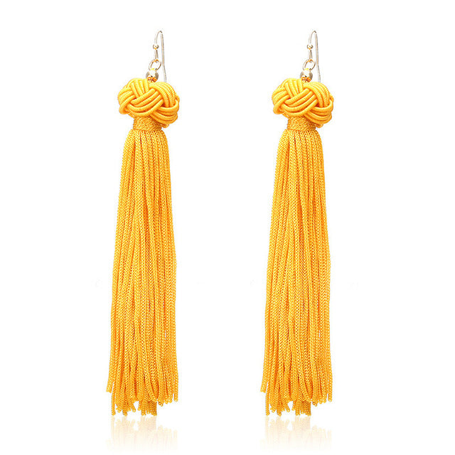 New Bohemian Gold Color Tassel Long Earrings brinco many colors Silk Hanging Earrings For Women Jewelry Dangle Earring