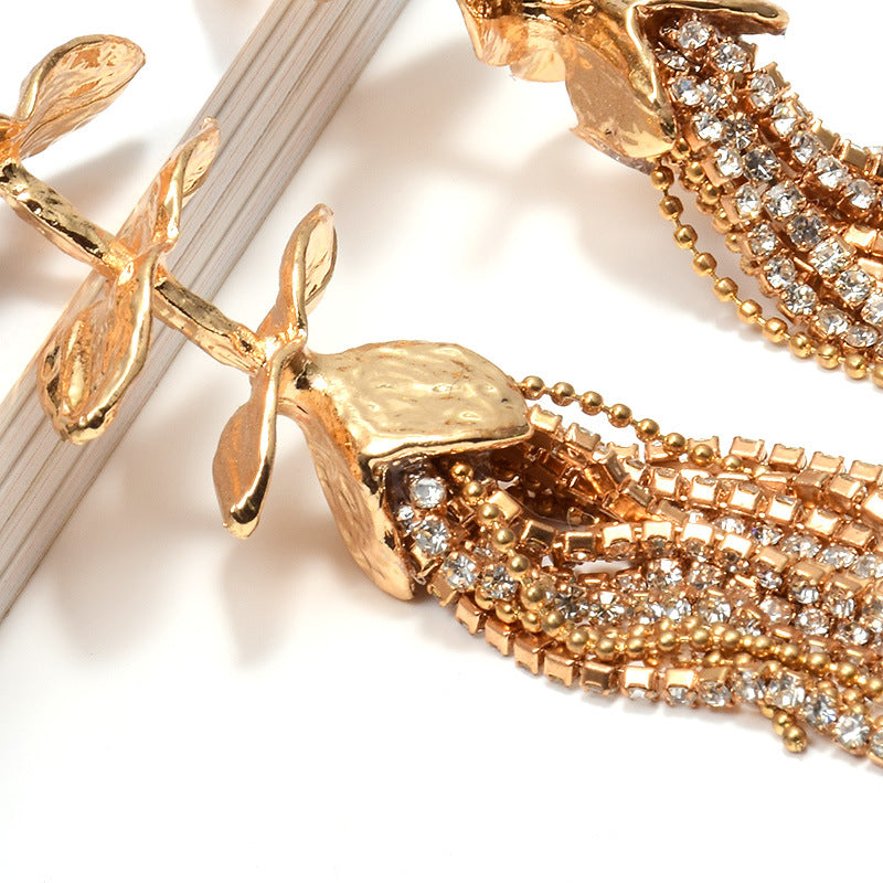 Fashion Ladies Earrings Tassel Plant Metal Jewelry