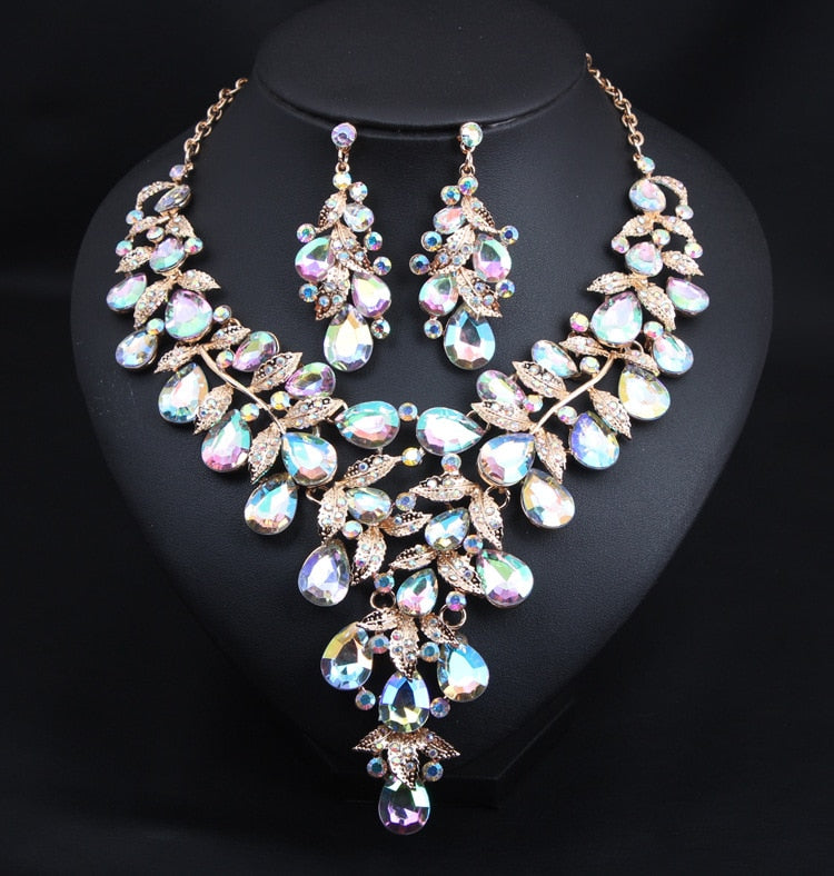 Exaggerated Rhinestone Necklace Earring Set Women's Dress Party Accessories