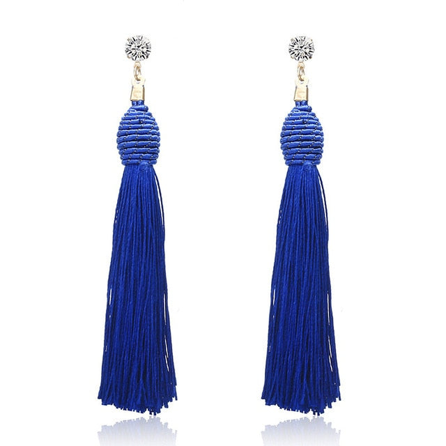 New Bohemian Gold Color Tassel Long Earrings brinco many colors Silk Hanging Earrings For Women Jewelry Dangle Earring