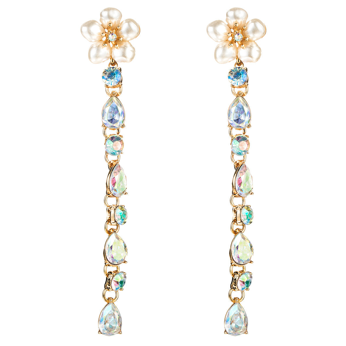 New Fashion Long Colored Diamond Earrings For Women Exaggerated Pearl Flower Earrings Creative Alloy Earrings