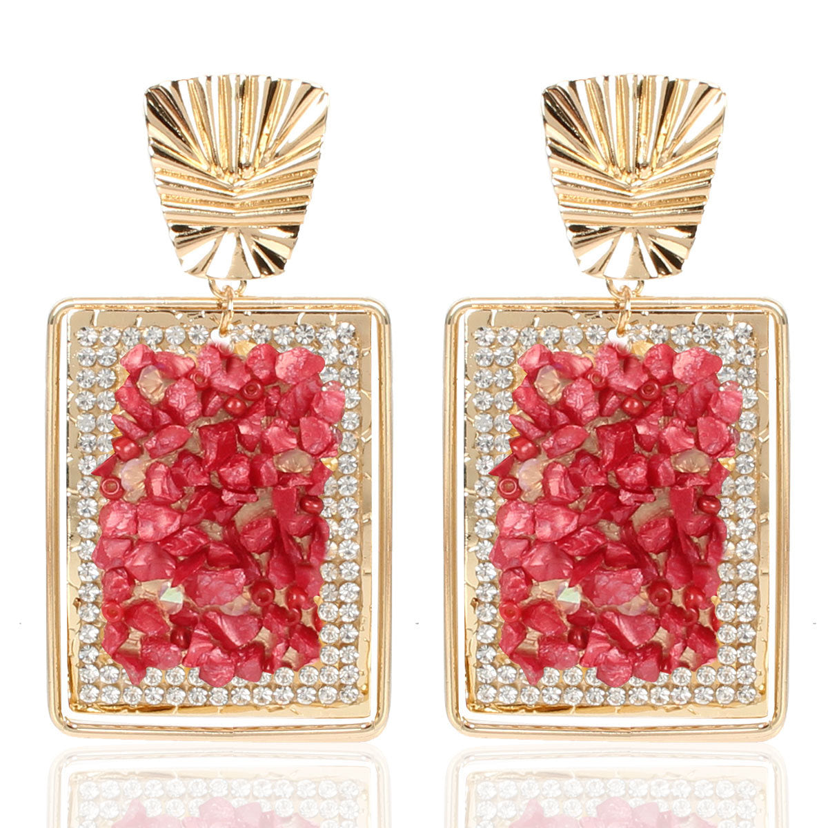Vintage Square Gravel Earrings Bohemian Exaggerated Personality Drop Earrings