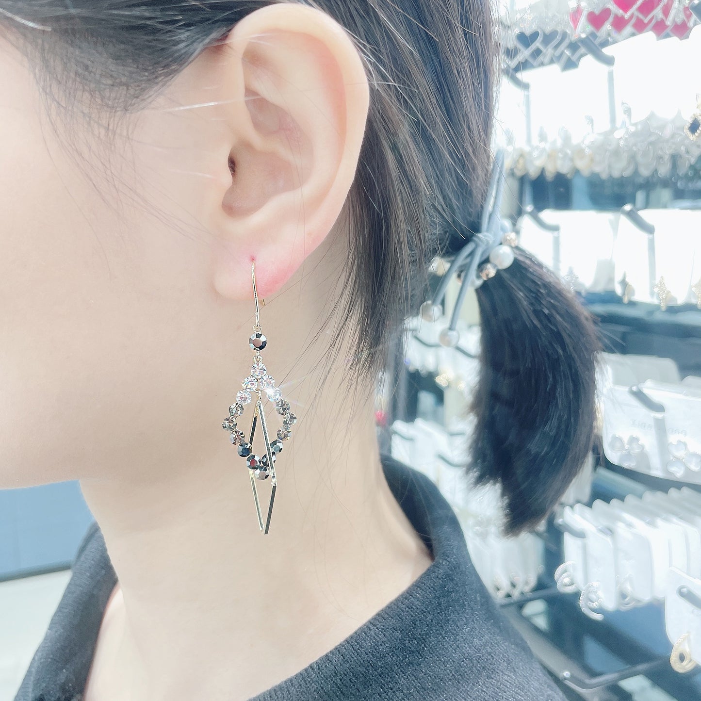 Fashion Retro Geometric Diamond Earrings Korean Personality Temperament Earrings Fashion Face Thin Earrings Women