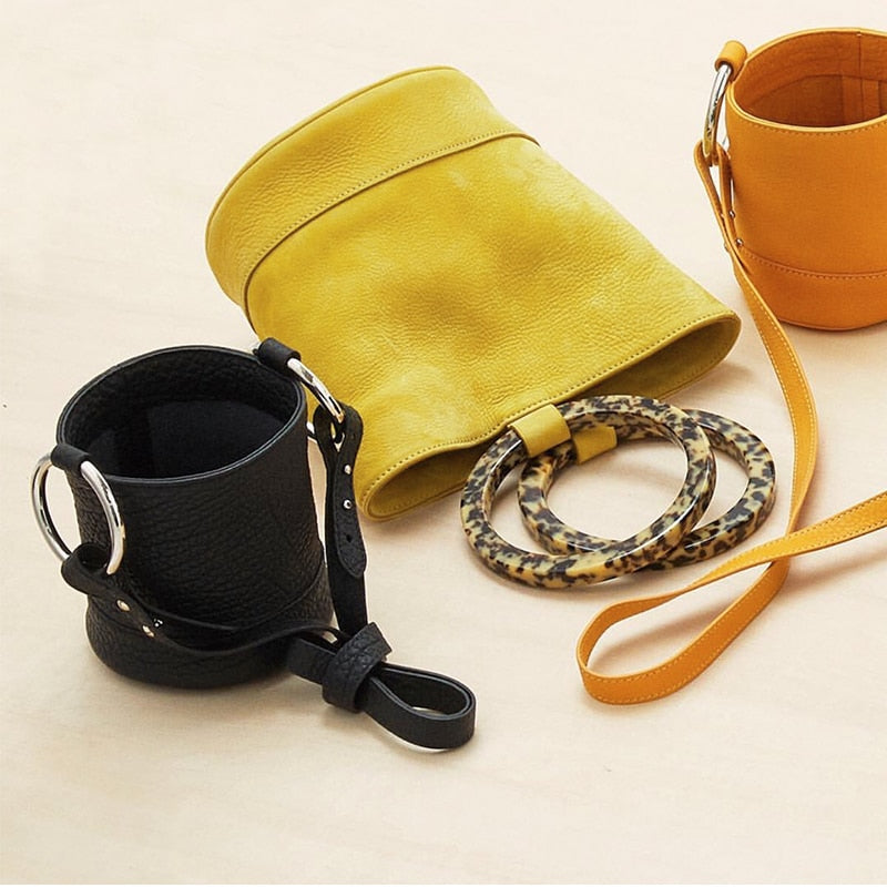 Luxury Handbags Women Bag Famous Metal Wood Handle HandBag Female Vintage Crossbody Bucket Bag