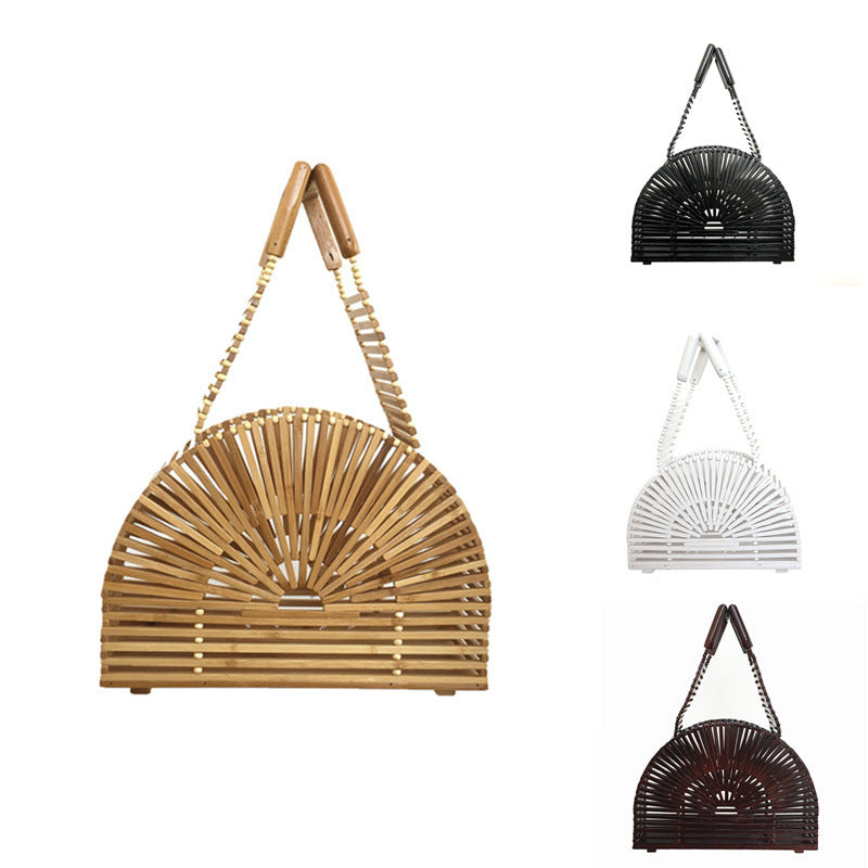 Half Round Bamboo Bag Women's Handbag Beach Bag Ins Net Red Popular Bamboo Handbag Round Bag