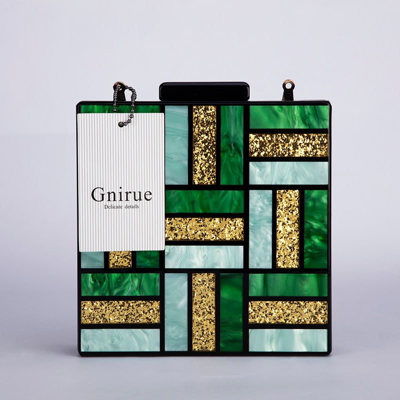 Acrylic Handbags New Brand Fashion Women Evening Bag Clutch Cute Green Gold Luxury Square Party Prom Wedding Bags Casual Vintag