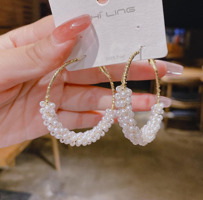 Exaggerated Hoop Earrings Female Pearl High-Quality Temperament Earrings Retro Fashion Tassel Earrings