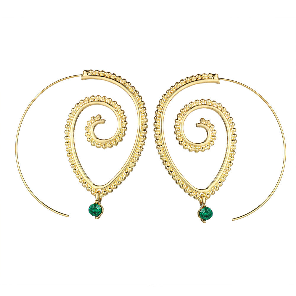 Exaggerated Vortex Gear Earrings Personality Turquoise Spiral Earrings Gold And Silver
