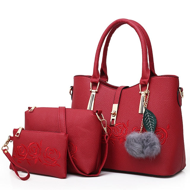 3pcs Leather Rose Bags Handbags Women Famous Brand Shoulder Bag Female Casual Tote Women Messenger Bag Set Bolsas