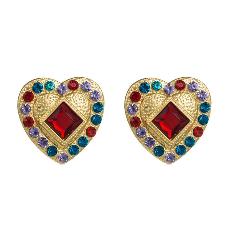 Ins Fashion Heart shaped Earrings Women's Alloy Studs with Color Rhinestones High quality Earrings