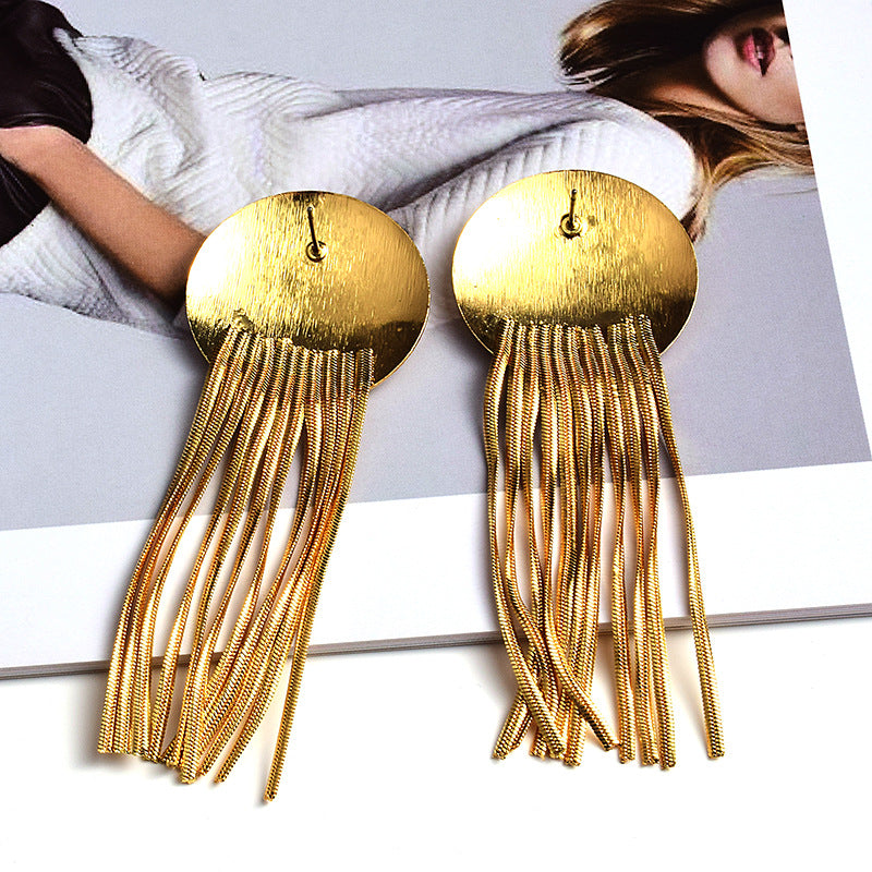 Fashion Earrings Metal Tassel Jewelry Gold Round