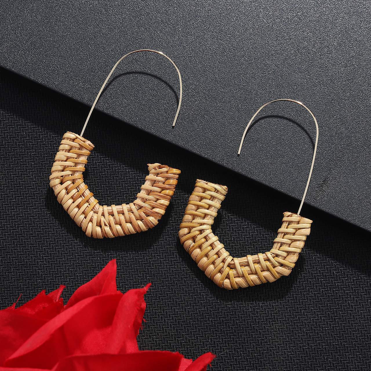 Rattan Earrings Handmade Wicker Woven Semi Hexagonal Earrings Light Earrings