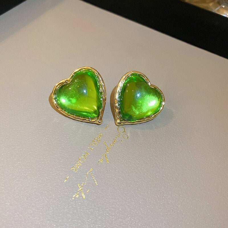 Trendy New Luxurious Crystal Resin Love Heart Drop Earrings for Women Bowknot Korea Style Fashion Pendientes Jewelry Gift