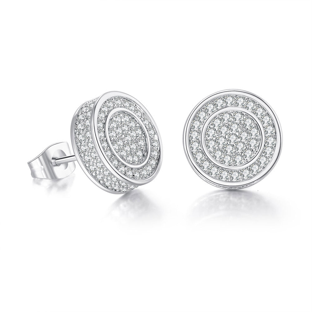 Hip Hop Full Zircon Micro Set Earrings Men's Trendsetter Gold Plated Hiphop Earrings New Accessories
