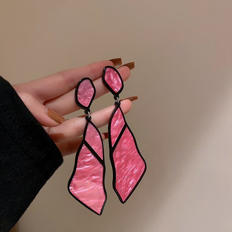 Minar Korean Trendy Pink Blue Color Arcylic Dangle Earrings for Women Irregular Geometric Hanging Earring Party Jewelry