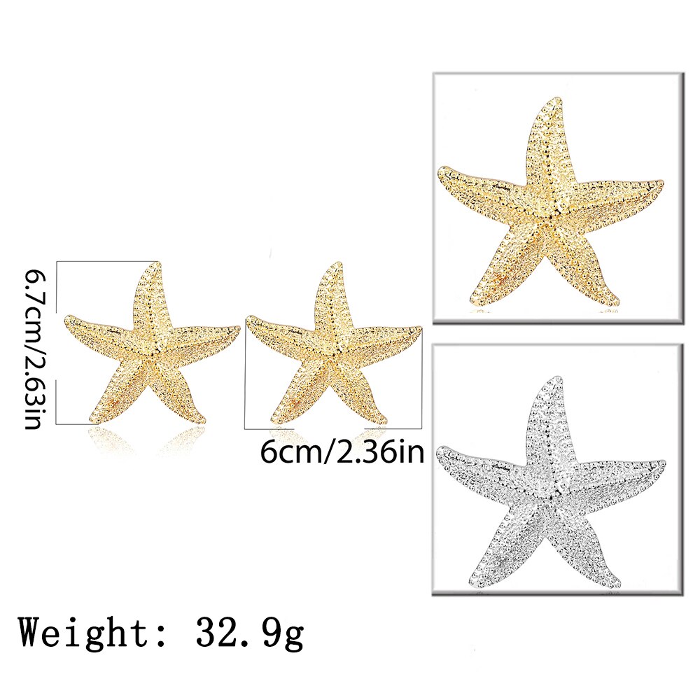 Simple Hemp Face Shanghai Style Exaggerated Earrings Female Personality Three-Dimensional Starfish Ethnic Style Earrings