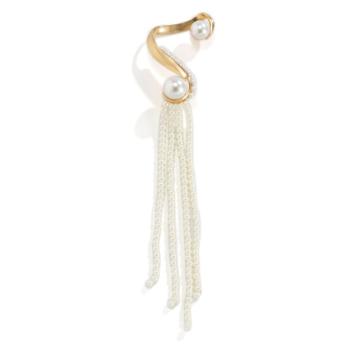 One Piece Korean Long Tassel Earrings Girls No Ear Piercing Full Pearl Big Clip Earrings For Women Gift Jewelry Ear Cuff