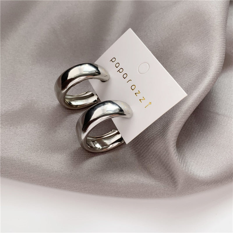 Minimalist Gold Silver color Metal Large Circle Geometric Round Big Earrings for Women Girl Wedding Party Jewelry