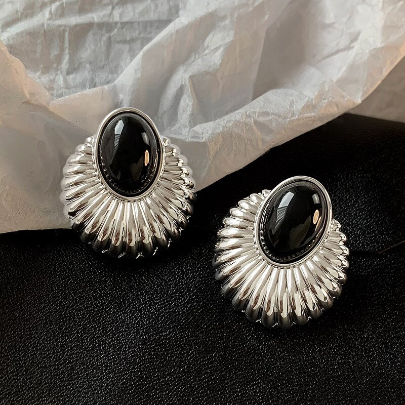 Bilandi Vintage Temperament 925 Silver Needle Geometric Metal Black Stud Earrings For Women Party Gift Hot Sale Ear Accessories