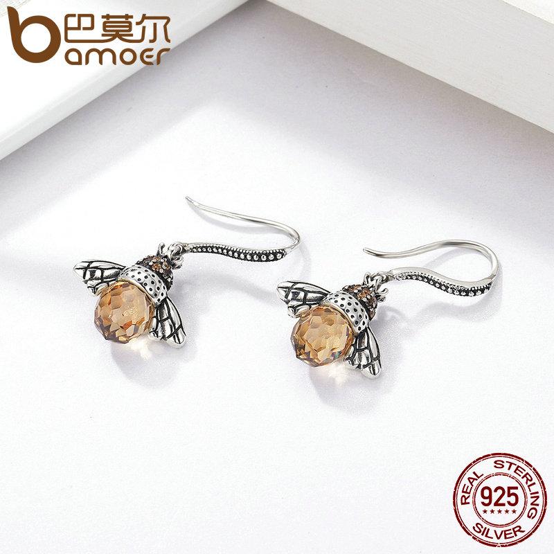 BAMOER 925 Sterling Silver Lovely Orange Bee Animal Drop Earrings SCE149