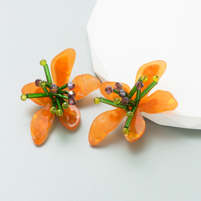 ZA Fresh Colorful Acrylic Flower Earrings Exaggerated Hand-Woven Flower Petal Earrings