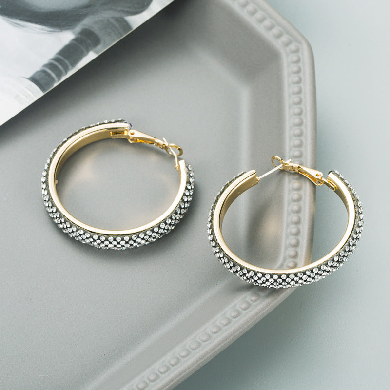 New C-Shaped Large Circle Metal Diamond Earrings Women's Fashion Temperament Net Red Korean Version Earrings