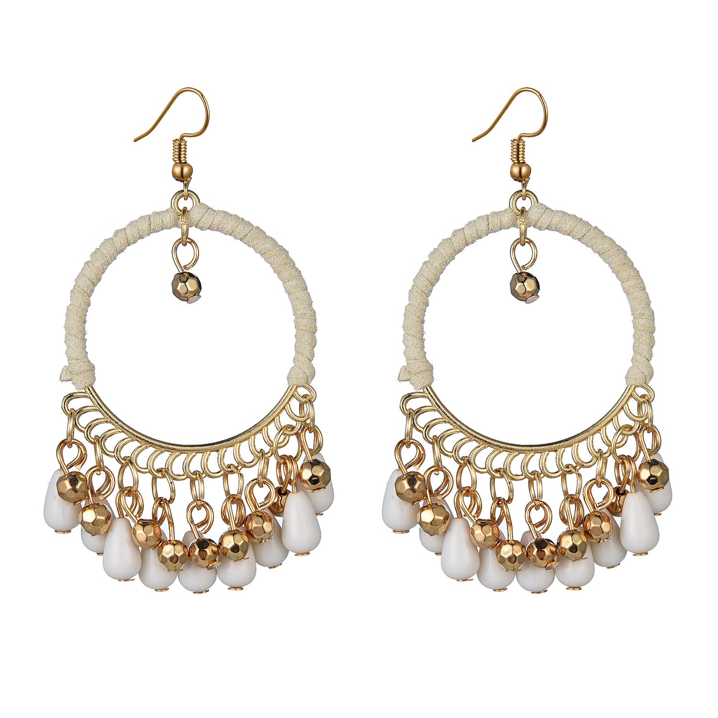 Ethnic Temperament Hand-Woven Earrings Bohemian Retro Round Water Drop Tassel Earrings
