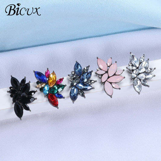 Women's Fashion Crystal Earrings Rhinestone RED / Pink Glass Black Resin Metal Leaf Ear Earrings For Girl Jewelry