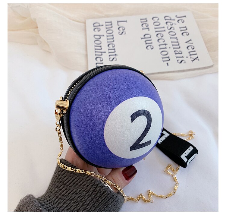 Novel Billiard Digital Round Girls Shoulder Chain Bag Purses and Handbags Crossbody Mini Bag Women Clutch Bag Totes Leather Bag