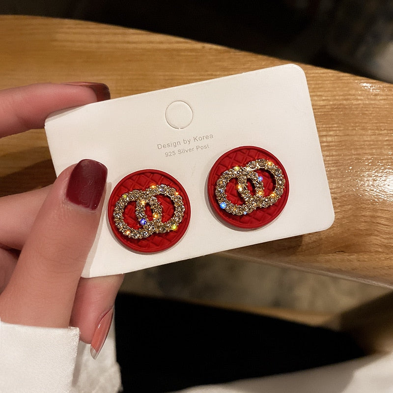 Rhinestone Geometric Stud Earrings for Women Girls New Bijoux Circle Earring Party Jewelry Gifts Gold Trendy earings