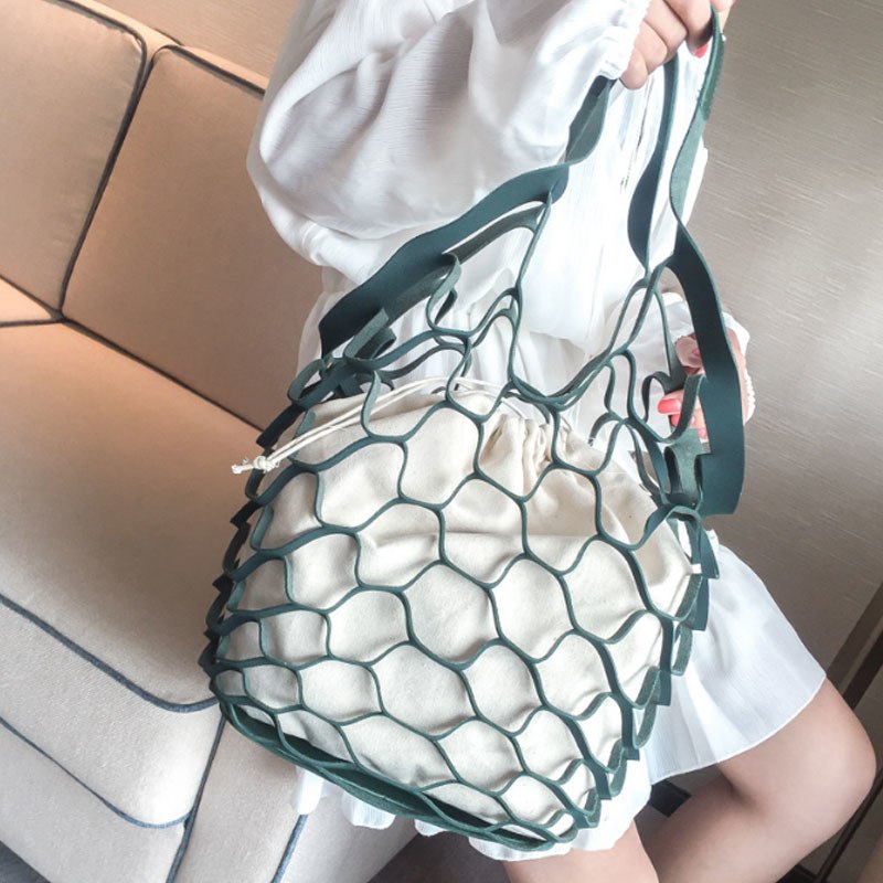 Yesello Personality Hollow Bag Beach Net Drawstring Combination Shoulder Bag Summer Totes Hand Bags Travel Handbags
