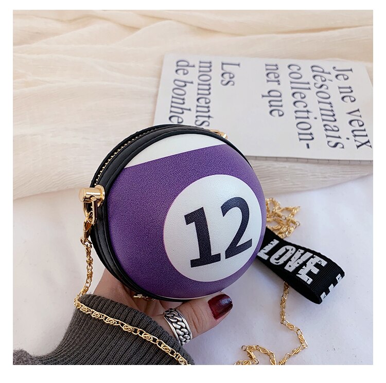 Novel Billiard Digital Round Girls Shoulder Chain Bag Purses and Handbags Crossbody Mini Bag Women Clutch Bag Totes Leather Bag