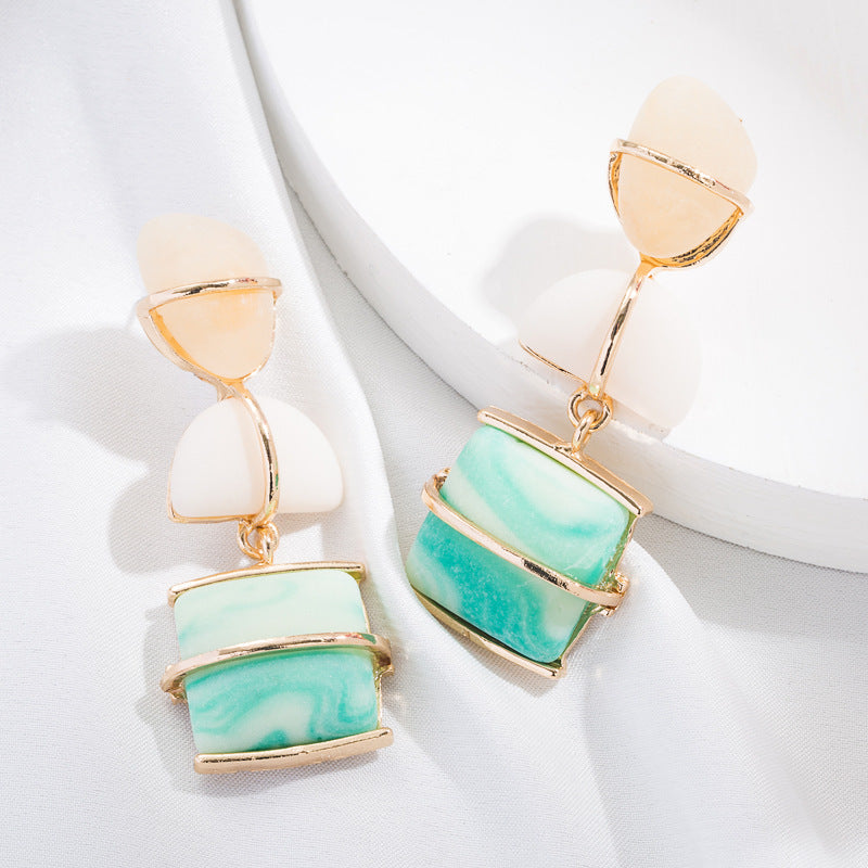 Trend Stitching Geometric Stone Earrings Fashion Exaggerated Bohemian Holiday Style Artificial Stone Earrings