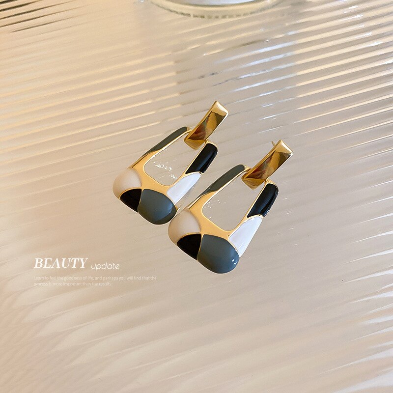 Minar Trapezoid Colorful Enamel Earring for Women Hollow Geometric Long Dangle Earrings Korean Style Party Jewelry