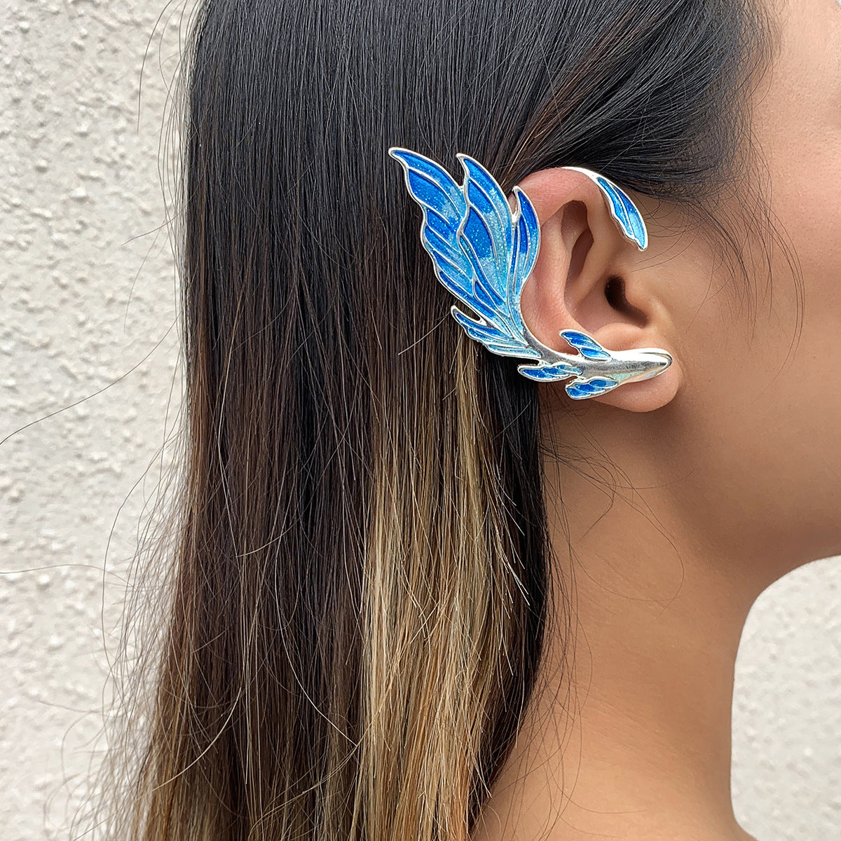 Niche Dripping Goldfish Single Gradient Personality Ear Clip Wild Painted Elf Ear Stud Ear Hanging