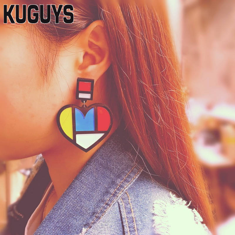 Acrylic Jewelry Custom Brincos Jewelry Geometric Heart Earrings for Women Pendientes Hyperbole Drop Earring Oorbellen